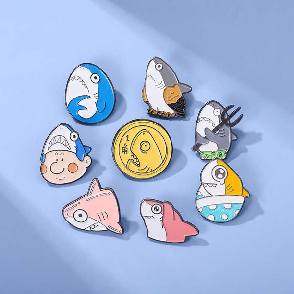 Broche de dessin animé drôle, sac d'expression de requin, pièce de monnaie de poisson salé, badge en alliage, accessoires pour vêtements, bouton anti-lumière