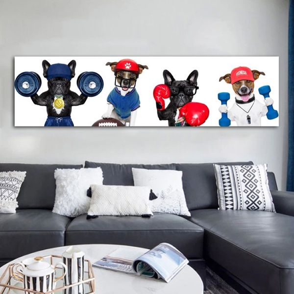 Póster divertido de dibujos animados de perro y gato, pintura para cabecera de habitación de niño, impresiones en lienzo, imágenes artísticas de pared para sala de estar, decoración moderna para el hogar 2087