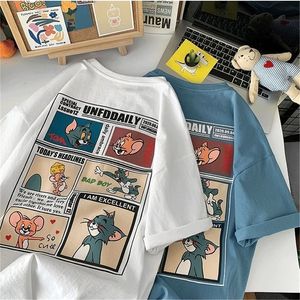 Drôle de Bande Dessinée Imprimer T-shirt Streetwear D'été Femmes Harajuku Blanc Mignon Couple Tops Tee Noir Hip Hop Gothique Cool T-shirt Filles 220408