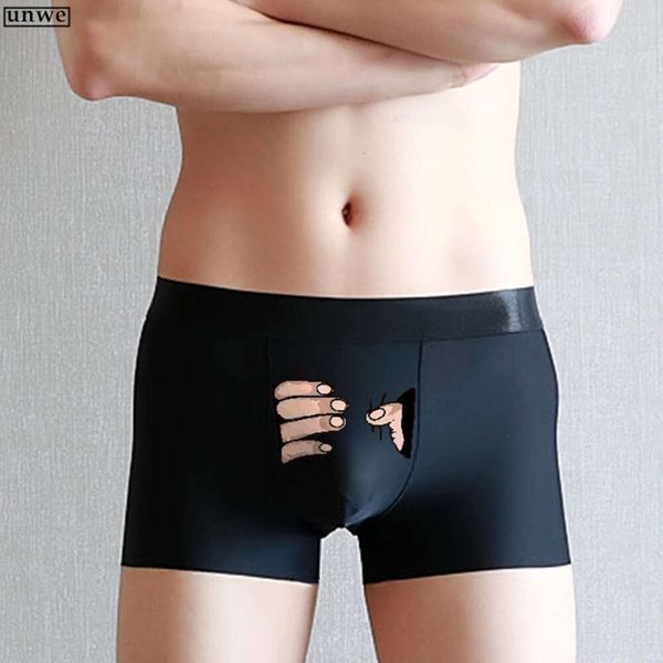 Ropa interior divertida de dibujos animados para hombre, Boxer de seda de hielo, pantalones cortos sexis bonitos, calzoncillos masculinos de talla grande para regalo para amantes