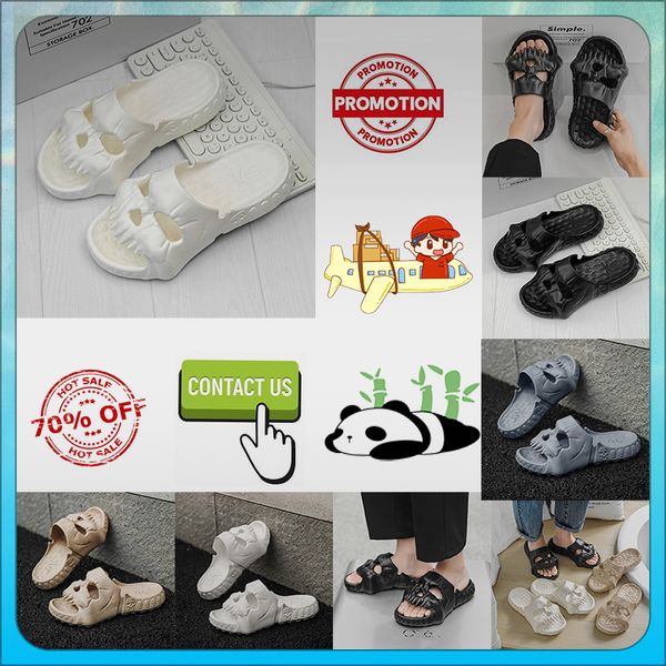 Divertido Casual Plataforma Diseñador Esqueleto Cabeza Una Palabra Arrastre Zapatillas Mujer Peso Ligero Resistente Transpirable Cuero Goma Suelas Suaves Sandalias Planas Verano 204 948