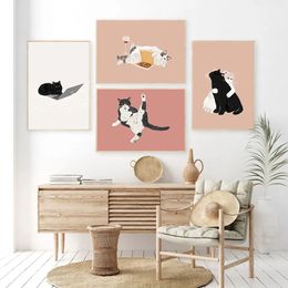 Grappige Kat Canvas Schilderij Kat Horloge Computer Kat Paar Cartoon Ctue Dier Posters Wall Art Print Picture Living Couple Room Home Decor No Frame Wo6