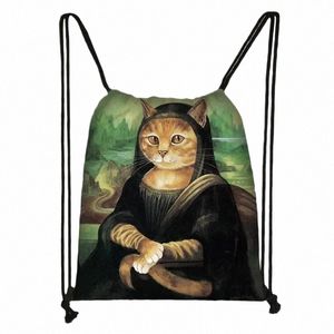 drôle Cat Cosplay Ma Lisa sac à cordon sac à dos femmes sacs de voyage sac à dos sac de rangement filles boutique sac étudiant Bookbag 904u #