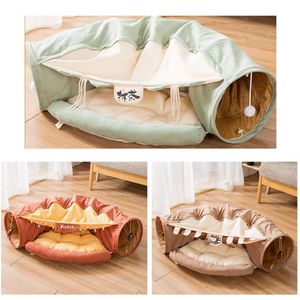 Grappige Kat Tunnelbed Opvouwbare Crinkle Huisdier tent Kitten Puppy Fretten Konijn interactief Speelgoed 2 gaten Tunnel Huisdier kattennest T200229226R