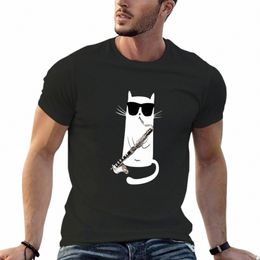 Grappige Kat Dragen Zonnebril Spelen Basklarinet T-Shirt sneldrogend shirt t-shirt man zwarte t-shirts voor mannen h4to #