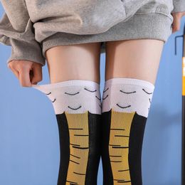 Piws de poulet drôle Piets Pieds Femmes longues chaussettes de jambes mignons 3D Poulet imprimé Poulet sur les boucles de genou Personnalité