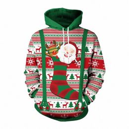 Cadeaux de Noël drôles Sweats à capuche imprimés en 3D pour hommes Vêtements Fi Elk Sock Santa Claus Graphic Sweatshirts Survêtement de sport Tops Q9E9 #