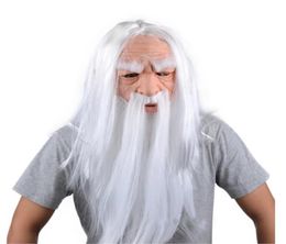 Christmas drôle Old Man Long White Beard Witch Cosplay Mask Latex Costume Headgear Femmes Adultes hommes Halloween Carnival Party Gift P6053870