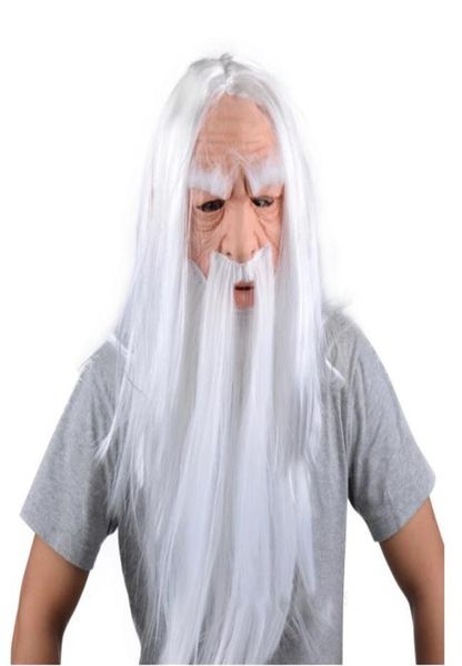 Divertido Navidad Viejo Hombre Largo Barba Blanca Bruja Cosplay Máscara Traje de Látex Sombrero Adulto Mujeres Hombres Halloween Carnaval Fiesta Regalo P5257542