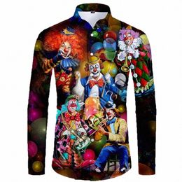 Drôle Cirque Clown 3D Imprimé Lg Manches Chemises Pour Hommes Vêtements Harajuku Fi Hip Hop Joker Blouses Casual Streetwear Chemise M4CQ #