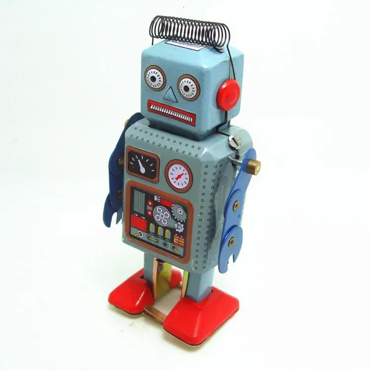 Rolig klassisk samling Retro Clockwork Wind Up Metal Walking Tin Toy Repairman Robot Vintage Mechanical MS249 Kids Gift 240307