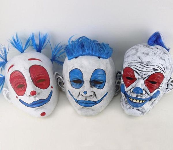 Masque d'Halloween de clown drôle Halloween Punk Clown yeux rouges masque en latex perruque bleue fête de danse de cirque maquillage fête accessoires de cosplay19214223