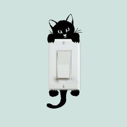 Pegatinas divertidas para interruptor de gato, pegatina de pared para habitación de niños, decoración del hogar, dormitorio, decoración de salón, calcomanías de animales extraíbles