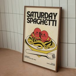 Divertido lindo sábado Spaghetti Pasta retro cocina de arte de pared de la pared de la pared de la pared para sala de cocina decoración del hogar