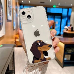 Grappige Dachshunds Silhouette Dog Phone Case voor iPhone 11 13 14 15 Pro 12 XS Max 7 Xr X SE2 8 14Plus schattig Animal Soft Cover Coque