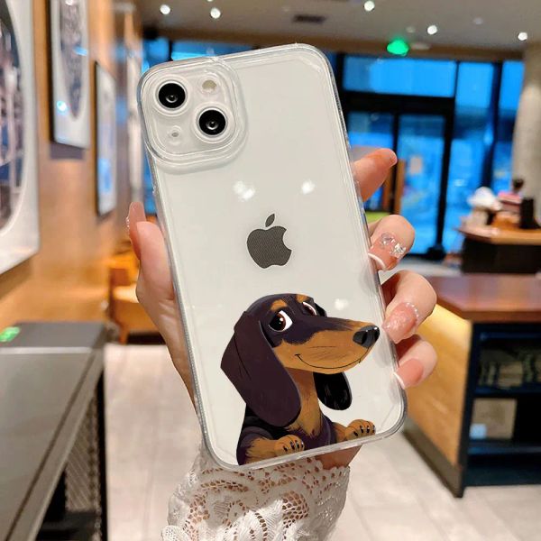 Cachets drôles silhouette chiens de téléphone pour iPhone 11 13 14 15 pro 12 xs max 7 xr x se2 8 14plus mignon animal soft couverture coque