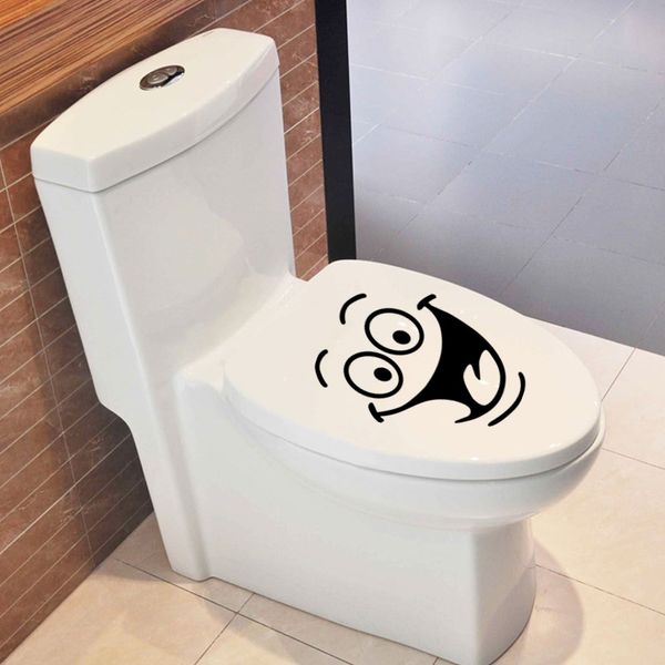 Autocollants drôles pour toilette noir Smiley visage Stickers muraux PVC mignon vinyle papier peint bricolage amovible peintures murales maison décoration salle de bain