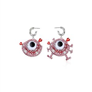 Grappige ontwerp asymmetrische oorbellen roze diamant kroonluchter cartoon eenogige monster persoonlijkheid mode vrouwelijke sieraden accessoires