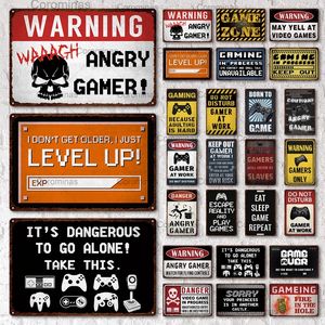 Funny Design Warning Angry Gamer Metal Peinture Sign Wall Art Shabby Tin Signs Vintage Lever Up Game Fer Peinture pour Gaming Room Geek Set Home Decor Taille 20X30 w01