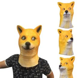 Divertido Doge Máscara de perro Látex de dibujos animados Máscara de fiesta de Halloween Cabeza completa Animal Cospaly Mascarada Disfraces Máscara de carnaval Y1985