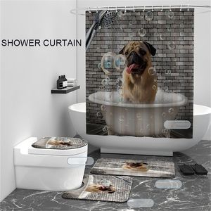 Grappige honden douchegordijn schattige puppy's huisdieren voor badkamer decor polyester stof waterdicht 70x70 inch 220429