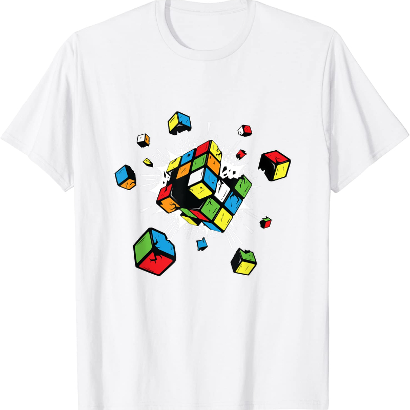 Funny Exploding Rubix Rubi Rubics Cube Present Gift for Kids TShirt Unisex Casual Tops Summer Leisure Loose Tee Boy Girl Gift