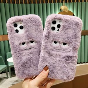 Funny Expression Plush Warm Case para iPhone 12 11 Pro Max XS Max XR x Cute Furry Furry Fluffy Fur Cover para iPhone 6 6s 7 8 Plus