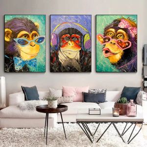 Affiche de Portrait de singes drôles, toile, peinture à l'huile, Animal mignon, tableau d'art mural pour salon, décoration de la maison