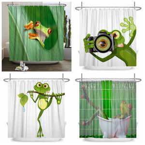 Ensembles de rideaux de douche de dessin animé drôle de grenouille, feuilles d'animaux créatifs pour enfants, décor de salle de bains, tissu imperméable, crochets pour la maison, rideaux de bain 240328