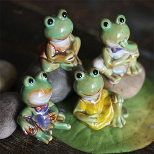 Figurines de grenouille amusantes pour salon, maison, collection, céramique mignonne, décoration artisanale, salle d'ornement, joli cadeau de mariage, décoration de Table, T2250R