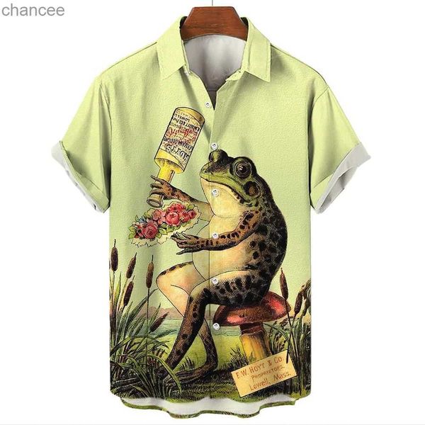 Chemise drôle de grenouille pour hommes Polo col bouton à manches courtes décontracté Streetwear chemise pour hommes Vintage imprimé T-Shirt mode chemisier de plage HKD230825