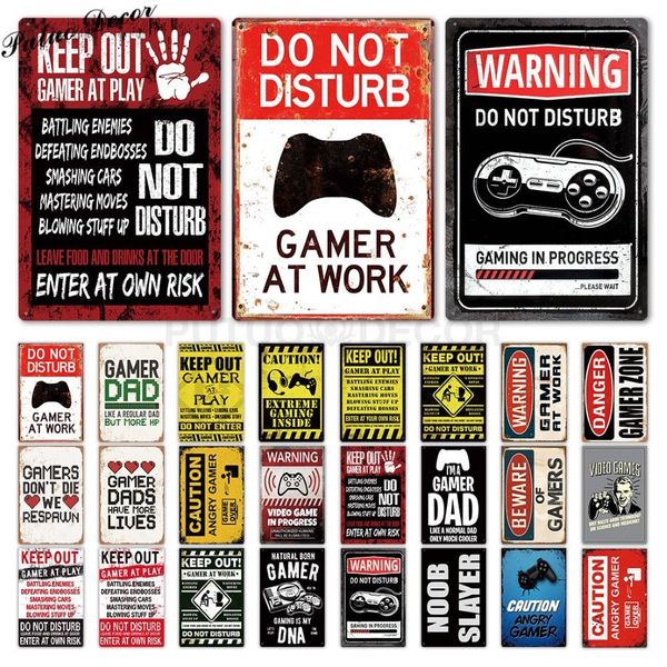 Gamer Metal Sign Sign Sign Gamer à Work Sign Retro Signs Decor Wall For House Home Room Metal Signs Signes en étain C0926233W