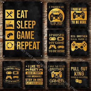 Grappige Gold Gamer Metal Signs Vintage Tin Sign Retro For Home House Club Game Room Man Cave Wall Decor Plaat 30x20cm W03