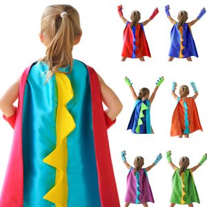 Grappige Halloween -kostuums Poncho Dinosaur Cosplay cape met handschoenen met dubbele zijde kleuren Verjaardagsfeestje