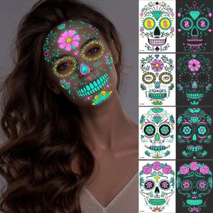 Grappige Halloween-decoratie tweekleurige lichtgevende tattoo-stickers Face Scar Stickers Day of the Dead Decor Art