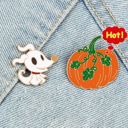 Broches de fête d'halloween drôles mignon blanc fantôme citrouille tour ou traiter épingles en émail en métal revers sac à dos Badges bijoux cadeau enfants