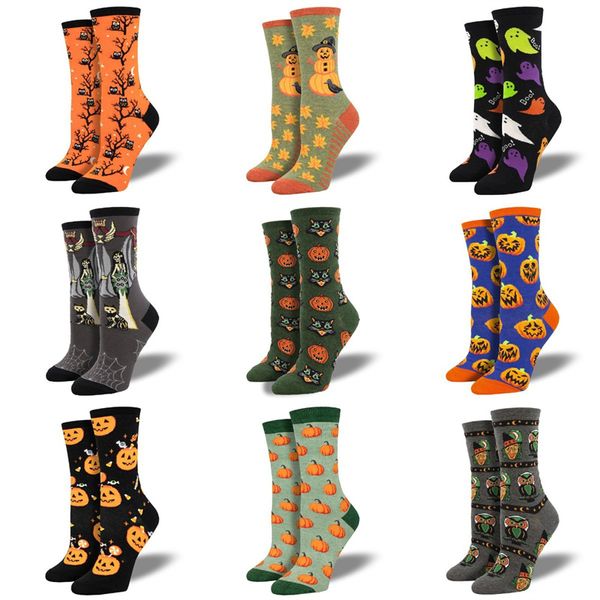 Calcetines divertidos de Halloween calabaza búho gato diseño talla única hombres mujeres calcetines decoración de Halloween