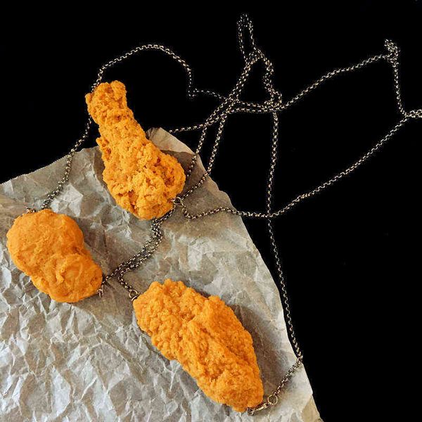 Drôle Hanmade Simulation Alimentaire Frit Poulet Jambe Ailes De Poulet Résine Collier Creative Barbecue Collier pour Femmes Parti Bijoux G1206