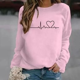 Grappige hartslaglijn bedrukte trui voor dames Trui met ronde hals Mode Grafische Oneck Casual hoodies 240219