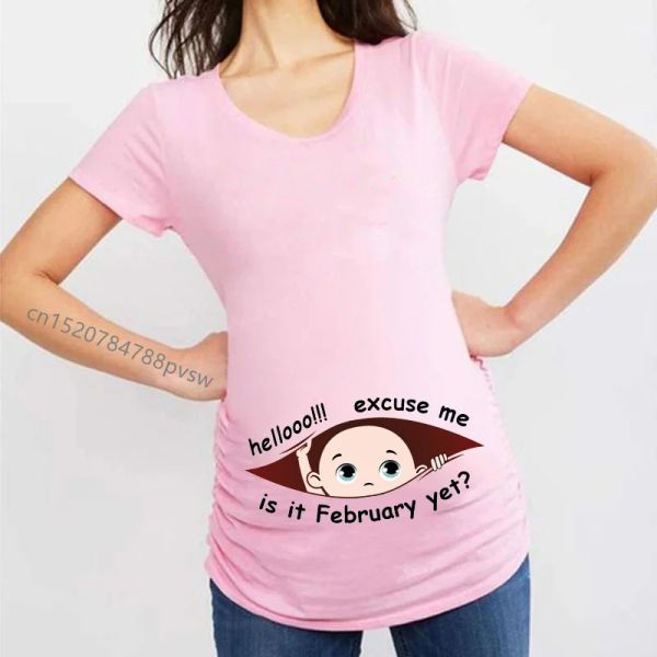 Drôle helloo excusez-moi est le janvier-décembre femme enceinte T-shirt féminin de maternité de grossesse Clothes Mom Vêtements