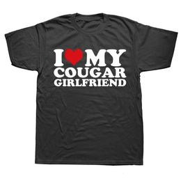 Drôle j'aime ma copine cougar t-shirts de style estival graphique streetwear je coeur mon couguar copine gf gf t-shirt 240322