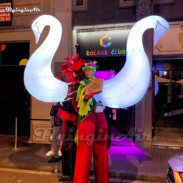 Costume de cygne gonflable de marche blanc éclairé drôle, Costume de mascotte d'animal gonflable de 2m avec lumière LED pour spectacle de défilé
