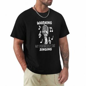 Karaoké drôle disant avertissement peut commencer spontanément à chanter T-Shirt kawaii vêtements plaine sublime T-Shirt hommes 51NR #
