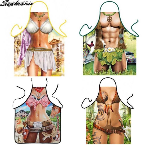 Drôle Cuisine Tabliers Sans Manches Hommes Femmes Sexy Tablier Pour Les Femmes Cuisine Dessin Animé Motif Cocina Tablier Cuisson Cuisson CWQ024 L230620