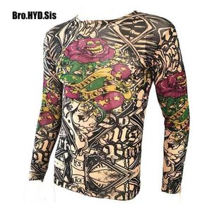 Grappige lange mouwen nep tattoo t-shirts alle overdruk mannen vrouwen arts shirt elastische slim fit modale dunne Halloween kleding 210716