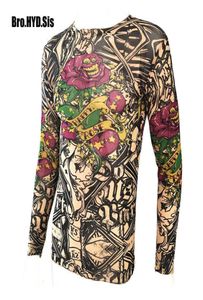 Grappige Fake Tattoo T-shirts met lange mouwen All-over print Heren Dames Arts Shirt Elastisch Slim Fit Modal Dunne Halloween-kleding 2106299471720