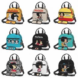 Sac à lunch isolé Mafalda Funny pour garçons Girls School Picnic Reutilisable Thermal Box Board Bento Tote Sacs avec bandoulière F5ZR #