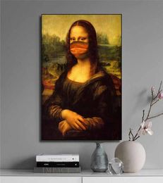 Masque drôle mona lisa peinture à l'huile sur le mur Reproductions Affiches en toile et imprimés Image d'art mural pour le décor de salon5700354