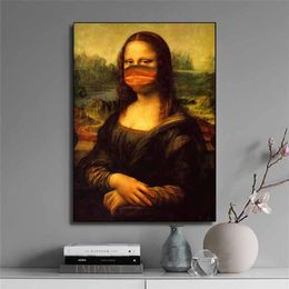 Grappig Masker Mona Lisa Olieverfschilderij op de muur Reproducties Canvas Posters en Prints Wall Art Foto voor Woonkamer Decor211u