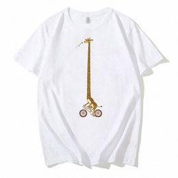 Hommes drôles t-shirt girafe Ride vélo t-shirt classique Lg girafe Bike Ride t-shirt imprimé mâle haut z0uR #